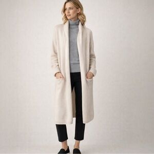 Vince Wool Yak Robe Cardigan | Open Front Shawl Collar | Cream Beige | Size S